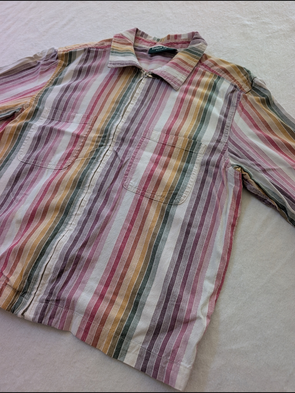 Vintage Lemon Grass Studio Rainbow Striped Cotton Lightweight Zip-Up Jacket